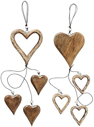 Boltze Boltze 2 x Herz-Anhänger Mariella aus Mangoholz, 64 cm lang, Fensterdekoration, Geschenk