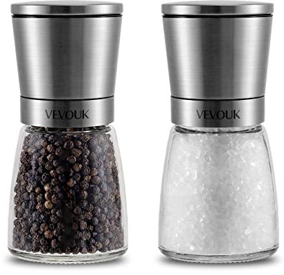 Vevouk Ensemble de moulins à sel et à poivre en céramique de qualité supérieure avec grosseur réglable, salière et poivrière grossière et fine pour la maison ou la cuisine