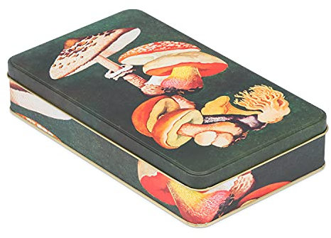 Scatola di latta con coperchio, stile nostalgico, per biscotti, per piccoli oggetti, collezione Herbarium (funghi)