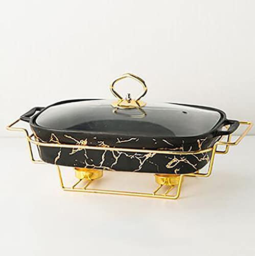 WCCCW Ceramics Chafing Dish Buffet Set, Marble Finish Chafing Dish, Rectangular Chafers for Buffet/Weddings/Parties/Banquets/Catering Events,Black,B