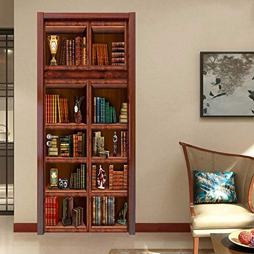 FHKGIUJAD 3D Türaufkleber Für Innentüren Retro Bibliothek Bücher 3D Bewirken Fototapete Pvc Türfolie Poster Tapete Abnehmbar Diy Wandtapete Für Wohnzimmer Küche Schlafzimmer 95X215Cm