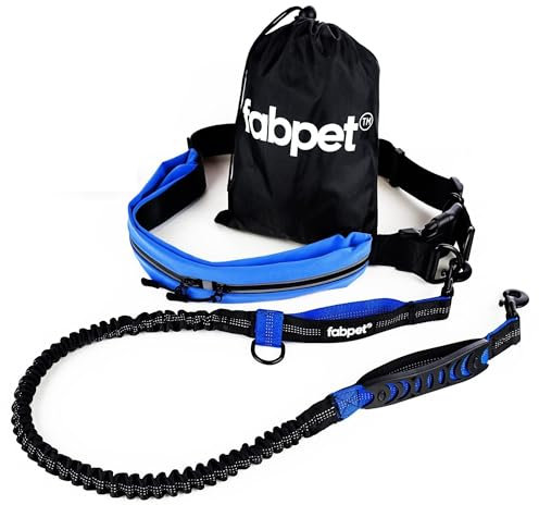 Fabpet Hands Free Hundeleine Für Laufen, Gehen Und Joggen - Starke Dual D-Ring Design Bis Zu 60kg, Verstellbare Gürtel Mit Integrierter Tasche