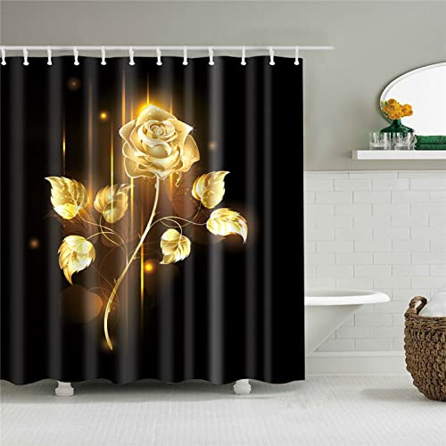 LWLFC Duschvorhang 240X200 Goldene Rose Duschvorhänge Anti Schimmel und Wasserabweisend Shower Curtain mit 12 Duschvorhangringen Polyester Duschvorhang