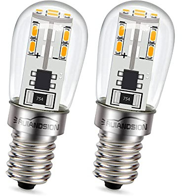 Ruiandsion 2er Pack E12 10-30V LED Glühbirne, Warmweiß, 20 SMD Chipsets, 2W, 3000K, E12 Schraubsockel, für Eismaschine, Wasserspender, Salzlampe uvm.