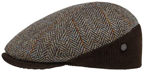LIERYS Darnsell Harris Tweed Flatcap Braune Schiebermütze Wollcap Herren Fischgrätmuster Herbst Winter braun 60 cm