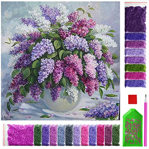 ARTULIO Diamond Painting Set 30x40cm Lila Blumenstrauß – 5D Diamant Painting Bilder Kinder mit Daiments Painting Zubehör für Kinder und Erwachsene - Crystal Art für Home Wand Deko