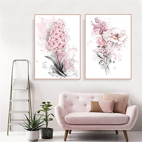 Sarah Duke Blumen Poster 2er Set, Rosa Blumen Leinwandbilder, Ohne Rahmen Wandbilder, Nordic Wanddeko für Schlafzimmer und Wohnzimmer (50 x 70 cm)