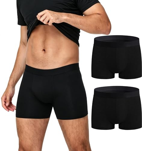 BATTEWA Mens Incontinence Underwear Washable, Urinary Leakproof Cotton Underwear for Men, 50ML Protective Boxer Brief Bladder Leakage.2Pack(Large, Black)