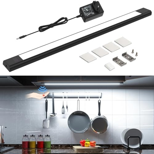 WOBANE Unterbauleuchte küche LED Dimmbar,Heller Lichtleiste mit Berührungsloser Sensor,LED küchenbeleuchtung unterbau,Kaltweiss Unterschrank Beleuchtung für Schrank,Regale,Werkbank,Schwarz,6000K,60cm