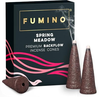 Fumino Rückfluss Backflow Räucherkegel mit frischem Duft Frühlingswiese – 1 Box à 15 Kegel Masala Agarbatti Räucherkerzen Klein - Duft für Entspannung, Meditation