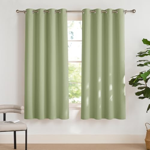 PONY DANCE Wohnzimmer Gardinen Modern Kurz Abdunkelnde Vorhänge mit Ösen | 2er Set, H175 x B140cm, Blackout Curtain, Hitzeschutz, Sichtschutz, UV-Schutz, für Schlafzimmer Besseren Schlaf, Laubgrün