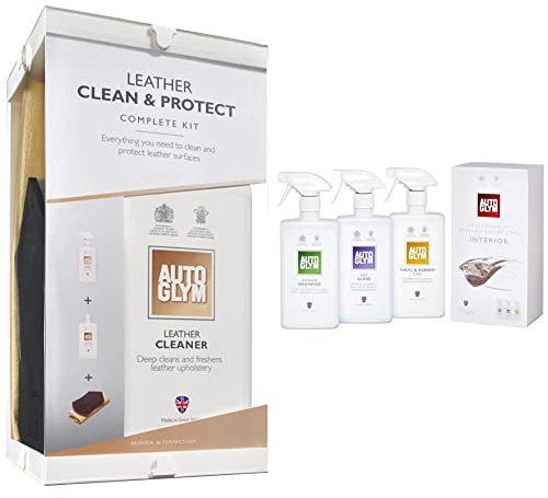 Autoglym Leather Clean & Protect Complete Kit & The Collection - Perfect Interiors - The Ideal Car Cleaning Kit That Includes Interior Shampoo, Fast Glass, and Vinyl & Rubber Care