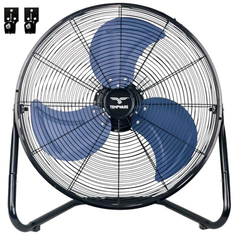 TEMPWARE 20 Inch High Velocity Industrial Floor Fan, 3-Speed Heavy Duty Metal Cradle Floor Fans with 360° Tilt for Warehouse, Workshop, Garage, Factory and Basement, Black & Blue