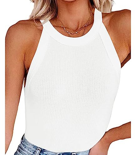 RPAEOY Camiseta Tirantes Mujer Tank Top Camisola Verano Cuello Halter Acanalado sin Mangas Ropa Deportiva Tops Casual Blusa Elegante Algodon