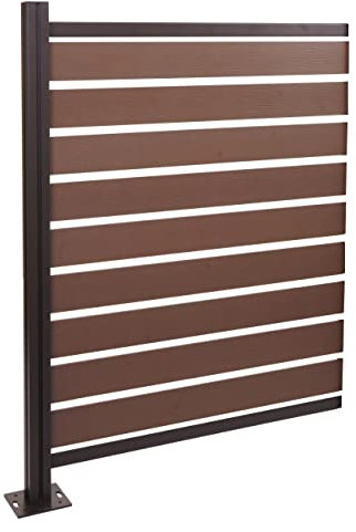 Pannello supplementare recinzione fendivista bidoni box rifiuti HWC-K57 alluminio aspetto legno 130x100x6cm marrone