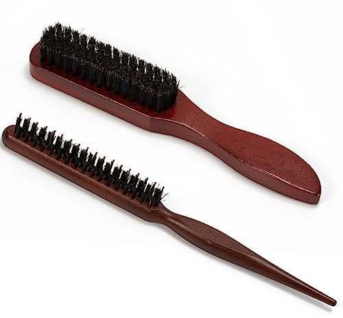 Kunoli 2 spazzole di cinghiale, spazzola per capelli, setole di cinghiale Sleek Bun Brush Teasing Hair Brush Toupierbbürste Boar Bristle Brush Setole Spazzola per capelli naturali per capelli barba