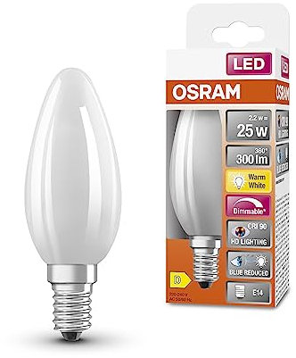 Osram LED SUPERSTAR PLUS CLASSIC B FILAMENT B-Form LED-Lampe Bleifreies Glas Matt 2,2 W (ex 25 W) 300 lm Warmweiß 2700 K Dimmbar 15000 h Energieeffizienzklasse: D CRI: 90