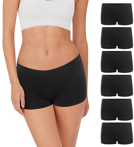 Lakpoau Boxershorts dam, kalsonger, sömlösa underkläder, kvinnor, trosor, hipster, för kvinnor, hipster, trosor, andas, pojkshorts, bekväma hotpants, mjuka trosor, kvinnor, 6-pack, Svart 6-pack, S-M