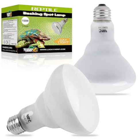 LUCKY HERP Heat Lamp Bulbs - 150W Reptile Heat Lamp 2 Pack, Daylight Basking Heat Lamp Bulbs for Reptile, UVA Heat Light Bulb for Reptiles, Amphibians, Bearded Dragons, Lizards, Turtles, Chickens