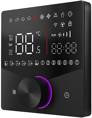 BecaSmart 009 Serie Knob Termostato Calefacción WiFi para Caldera de Gas/Agua, Termostato Programación Digital Inteligente Compatible con Alex, Asistente de Google, WiFi 2.4GHz (5A,Negro)