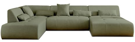 Lisa Design Onyx – 7-Sitzer Wohnlandschaft Links – aus Stoff Salbeigrün