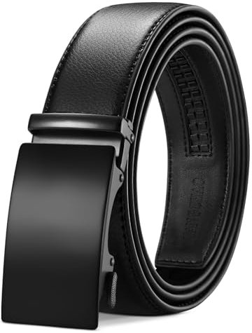 TANGCHAO Läderbälte för män, bälte med automatiskt spänne spärrbälten 35 mm bred justerbar storlek för formella byxor Klänning Kostym Svart 30-HEI-115