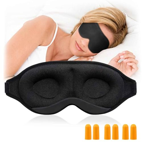 3D Schlafmaske GWAWG Schlafmaske für Herren und Frauen, für Seitenschläfer,100% Lichtblockierende Schlafbrille, Weiche und Atmungsaktive Memory Schaum Augenmaske mit Ohrhörern für Reisen, Nickerchen