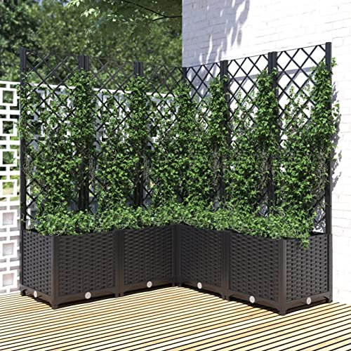 ARKEM Pflanzkübel mit Spalier Schwarz 120x120x136 cm PP Hochbeet Metall Hochbeete FüR Garten