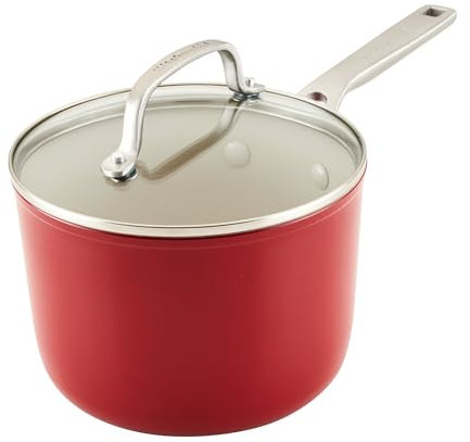 KitchenAid Harteloxierte Keramik, Antihaft-Kochgeschirr, Soßentopf mit Deckel, 2,7 l, Empire-Rot