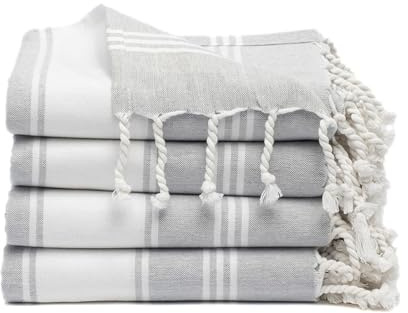 9Threads Cotton Turkish Beach Towel with Towels Oversized 36x72 Pool Absorbent Extra Large Quick Dry Sand Travel Towel (Light Grey, 4 Pack)