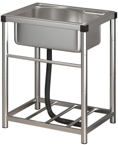 haiyusm Edelstahl Küchenspüle mit Unterschrank für den Outdoor-Einsatz - Mobiles Waschbecken mit Wasserhahn für Garten, Camping und Werkstatt (Without taps,50×37cm)