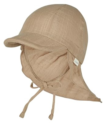 Sterntaler Schirmmütze Nacken Uni - Unisex Mütze aus luftigem Baumwoll Musselin - Sommermütze mit Nackenschutz - Sonnenhut zum Binden - Baby und Kinder Kopfbedeckung - Taupe, Größe 47