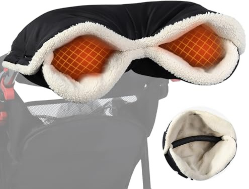 Orzbow Winter Stroller Gloves, Waterproof Mittens for Cold Weather With Berber Fleece, Universal Anti-freeze Hand Muffs, Easily Attaches to Stroller, for Parents and Caregivers, Cozy & Warm, Black
