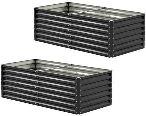 Amopatio Set di 2 Orto Rialzato in Acciaio Zincato per Giardino Esterno, Fioriera da Esterno 970L, Ortaggi, Erbe e Fiori, Cassone Orto Grande, 180x90x60 cm, Nero
