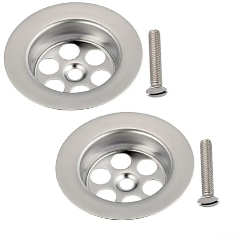 Juego de 2 orificios de baño de repuesto con tapa plateada de 70 mm + tornillos de acero inoxidable para cocina, baño, bañera y fregadero de lavandería