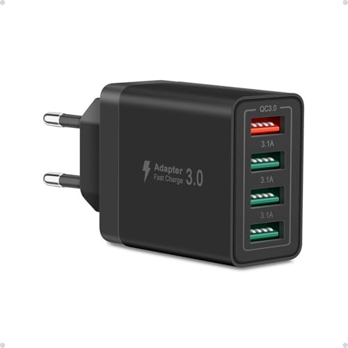 Cshare - Caricatore USB, 4 porte, 33 W, con QC 3.0, caricatore rapido multiuso, spina USB per iPhone 15, 14, 13, 12, 11, Pro Max Plus, iPad, Samsung Galaxy S24, S23, presa multipla.