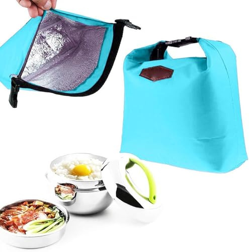OXFUZZ Kühltasche Klein 4L Lunchtasche mit Reißverschluss Mini Kühlbox Tragbare Eistasche Faltbar Thermotasche Wasserdicht Picknicktasche Isoliertasche Lunchbag für Arbeit Schule Outdoor (Hellblau)