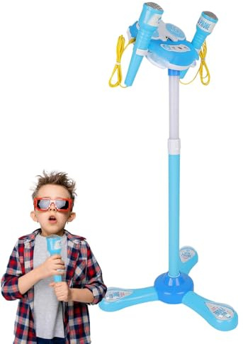 Vriusi Kinder Kalaoke Mikrofon - Karaoke Maschine Mikrofon - Karaoke Maschine mit Musik, Pädagogisches Mikrofon Ständer Spielset, Interaktives Kinder Stehmikrofon für Kinder Spaß