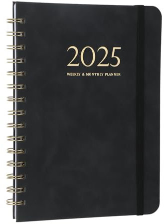 Hisdricus - Wochenplaner 2025 - Terminplaner 2025 A5 - Planer 2025, Schwarz, PU-Ledercover, Praktischer Terminkalender für Büro, Schule und Zuhause, Ideal für die tägliche Organisation