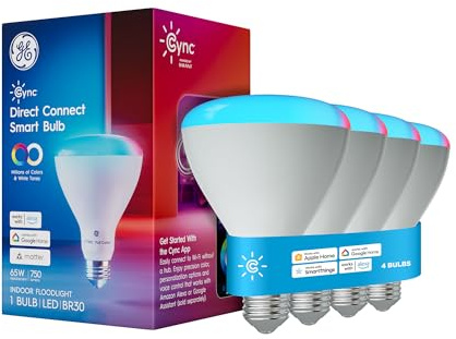 Cync GE BR30 LED Smart Light Bulbs, Indoor Floodlight Bulb, Color Changing Room Decor, WiFi Lights, Compatible with Alexa and Google Home, Matter Compatible (4 Pack)