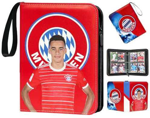 Oirigaga Fussball Sammelkarten Album mit 4 Fächern 50 Hüllen für 400 Karten | Fußball Karten Sammelalbum Sammelmappe Sammelheft Sammelbuch mit Reißverschluss Tragegriff, Wasserdicht PU-Leder Heft Ordner