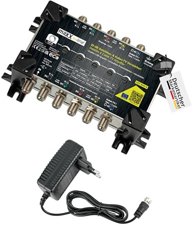 maxx.onLine Amplificatore satellitare e amplificatore antenna DVB-C / T2 28 dB guadagno a cascata, amplificatore di segnale satellitare, amplificatore di collegamento domestico, amplificatore di linea