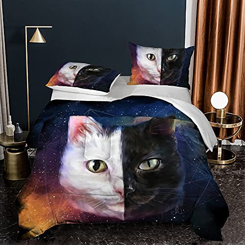 Bettdecke 140X200 Niedliche Katze Drucken Steppdecke 200Gsm,Dünne Und Leichte Bettdecken,4 Jahreszeiten Bettdecken 140X200,Weiche Mikrofaser Bettdecke Mit 2 Kissenbezüge,Warm Steppbettdecke