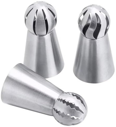 3 Pcs Russian Piping Tips, Stainless Steel Frosting Icing Piping Nozzles Diy Cake Cupcake Decorating Supplies Sphere Russian Ball Tips for Baking