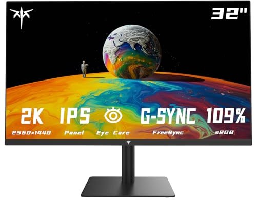 KTC Monitor 32 Pulgadas, WQHD 2560 x1440p Panel IPS 109% sRGB 100Hz HDMI DP Protección de los Ojos contra la luz Azul, 138 PPI HDR H32T13