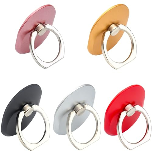 Roellgs 5 Pcselliptical Cell Phone Ring Stand Holder, Cute elliptical Metal Finger Stand Kickstand 360°Rotation Phone Ring Holder Stand Ring Hand Grip with Knob Loop (coloured)