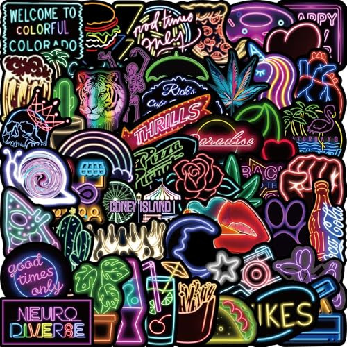 Water Bottle Stickers 100 Pcs Cool Cute Neon Sticker Pack for Kids Adults Teens, Prizes for Kids Classroom Reward, Waterproof Vinyl Stickers for Laptop Scrapbook Skateboard Journal Luggage Tumbler etc