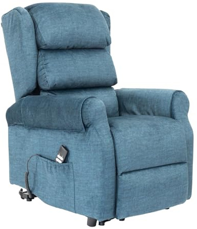 POLTRONE ITALIA Poltrona Relax Elettrica Zero Gravity 2 motori reclinazione indipendente schienale pediera Roller Carrello retrattile per spostamento utente Detraibile 19% velluto alzapersona Blu