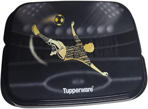 Tupperware to go fiambrera Smart break 590 ml con divisor Eco+ para el almuerzo escolar con división 590 ml fútbol negro