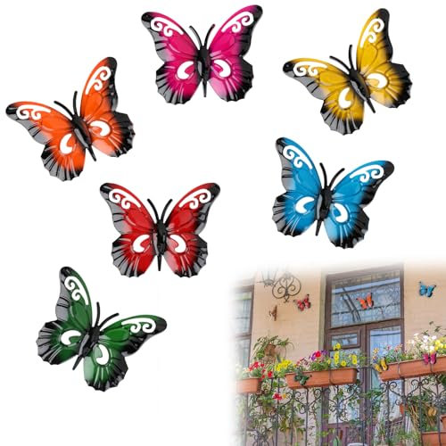 kiki fancy 6 Pcs Butterfly Garden Metal Wall Art Decorations for Outdoor, Garden Fence Ornaments, Colorful Wall Decor, Beautiful Garden Wall Art, Butterfly Garden Ornament for Home Outdoor Decoration
